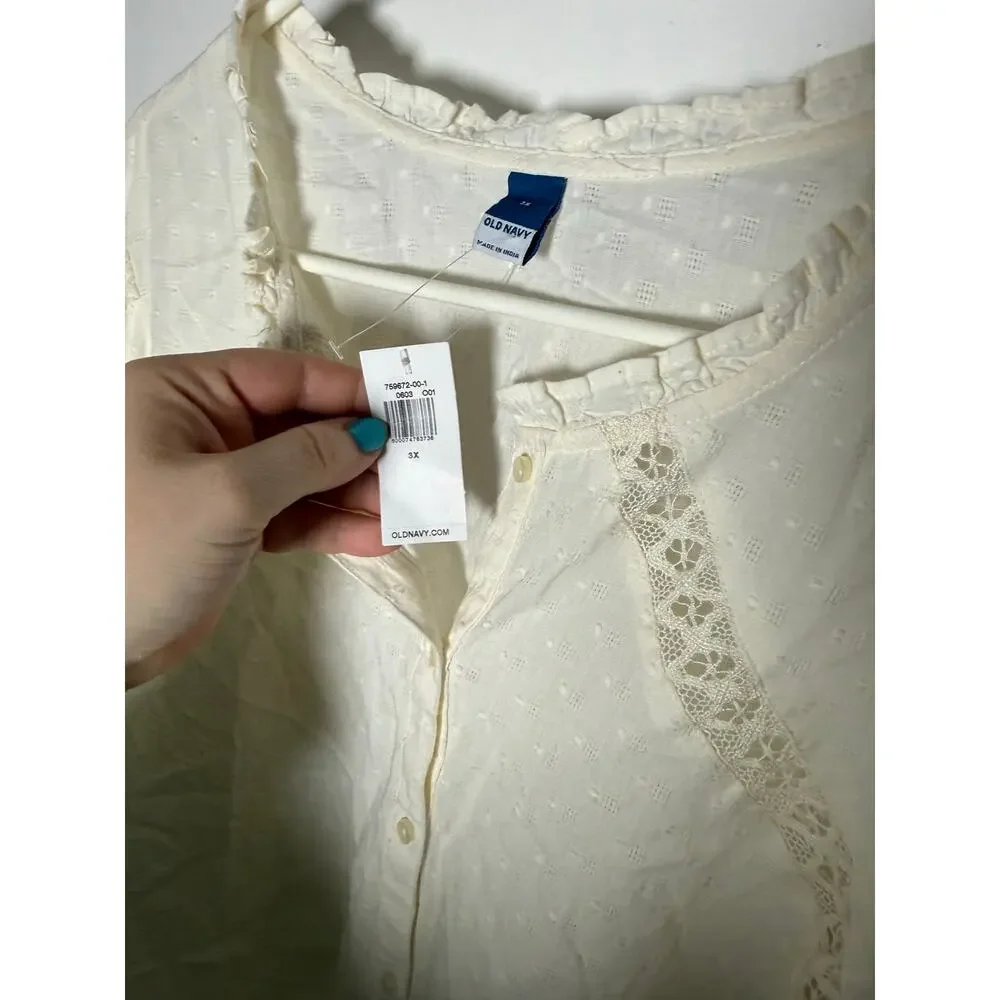 NWT Old Navy 3X Ivory Lace Blouse Cottagecore Romantic Puff Sleeve Prairie Top